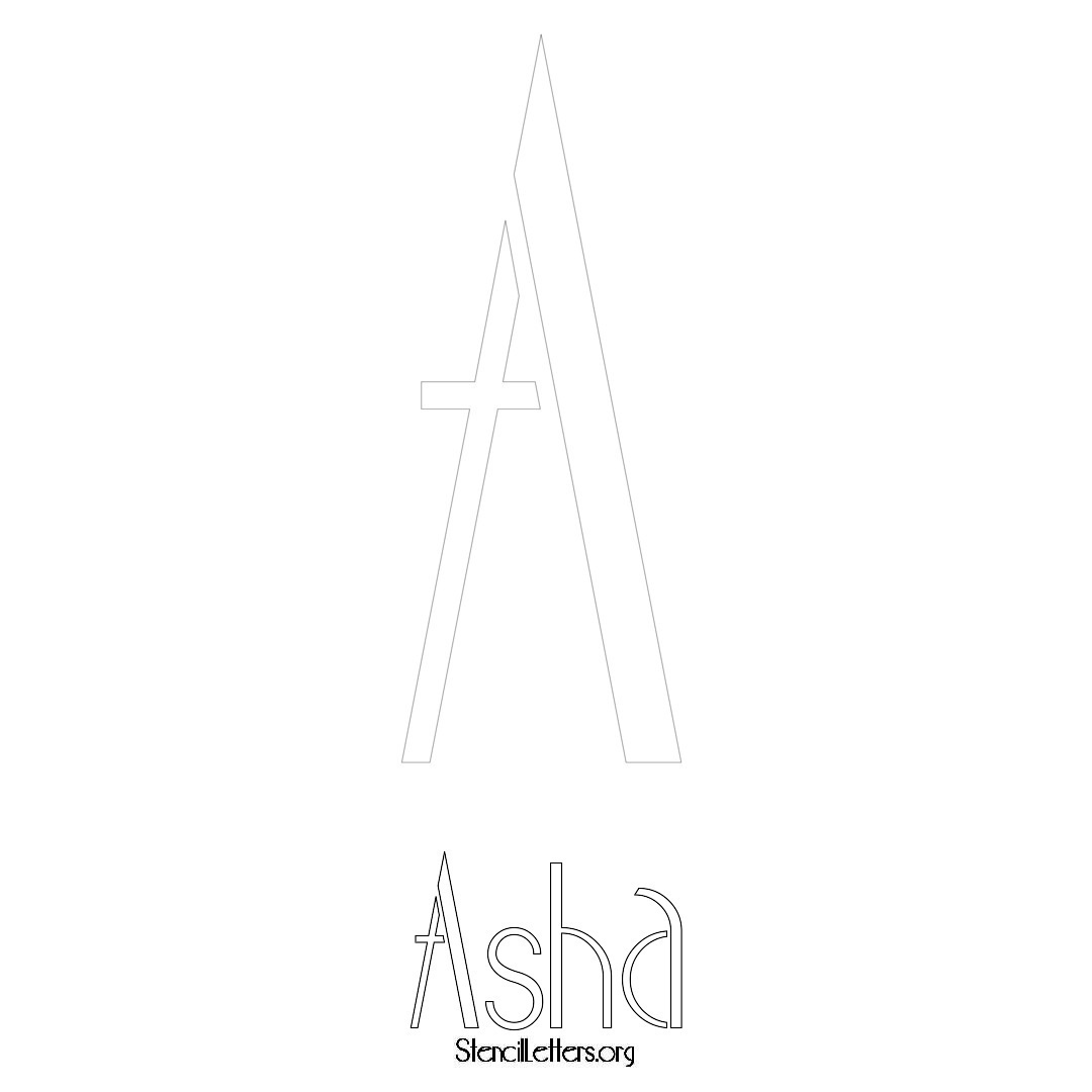 Asha printable name initial stencil in Art Deco Lettering