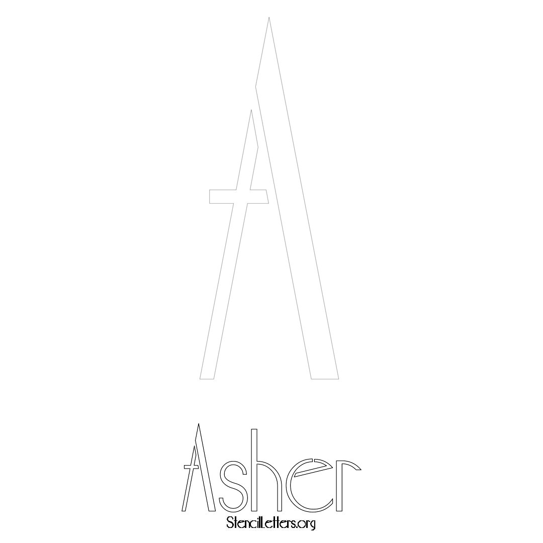 Asher printable name initial stencil in Art Deco Lettering