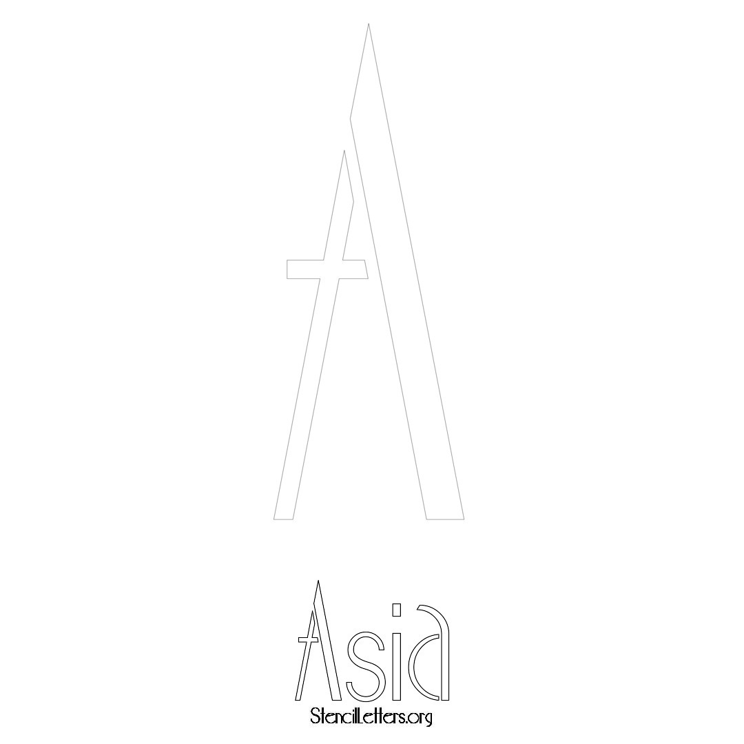 Asia printable name initial stencil in Art Deco Lettering