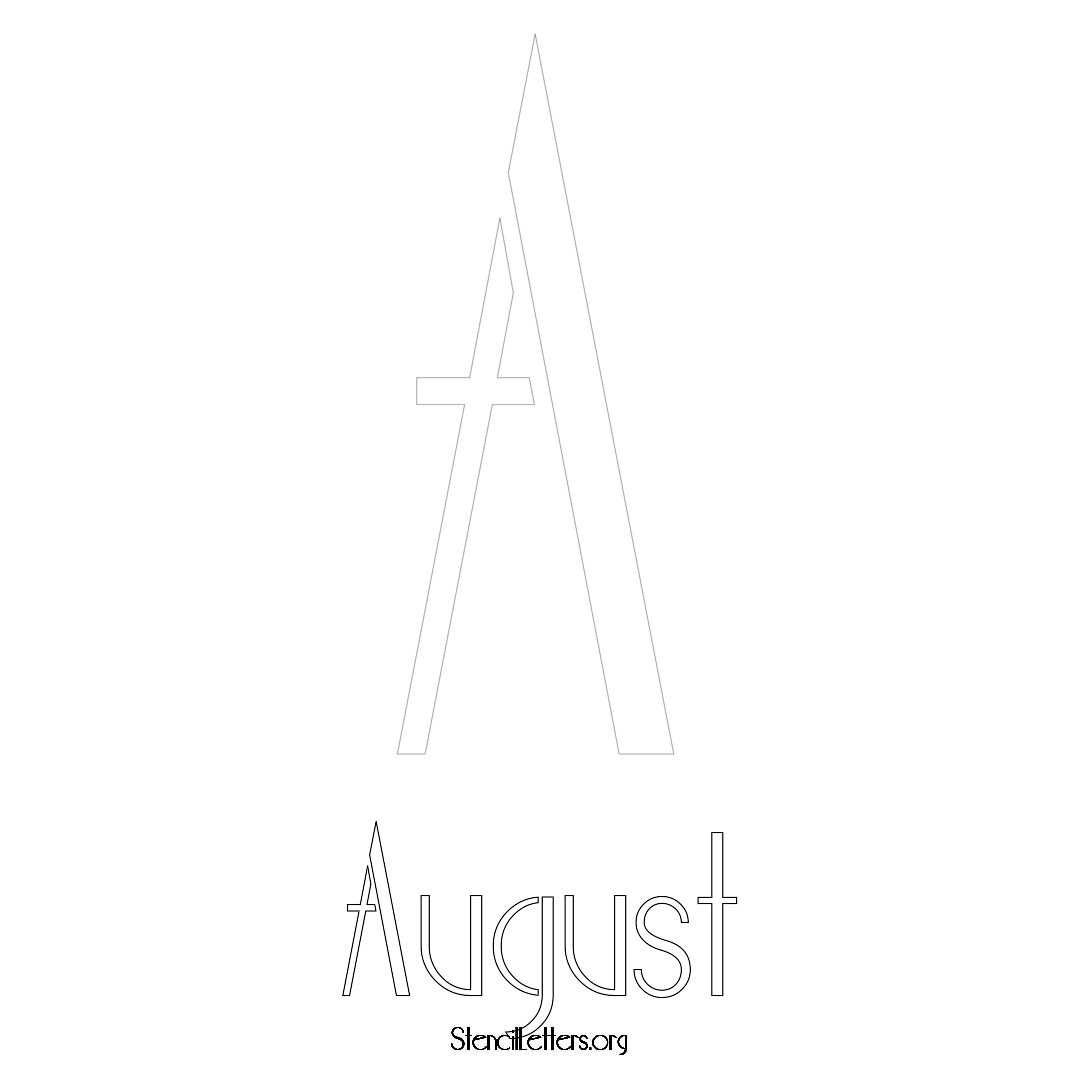 August printable name initial stencil in Art Deco Lettering