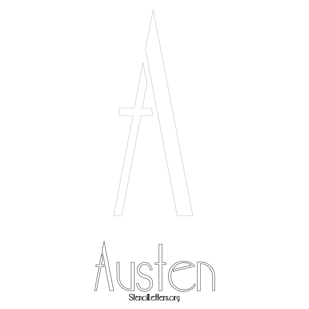 Austen printable name initial stencil in Art Deco Lettering