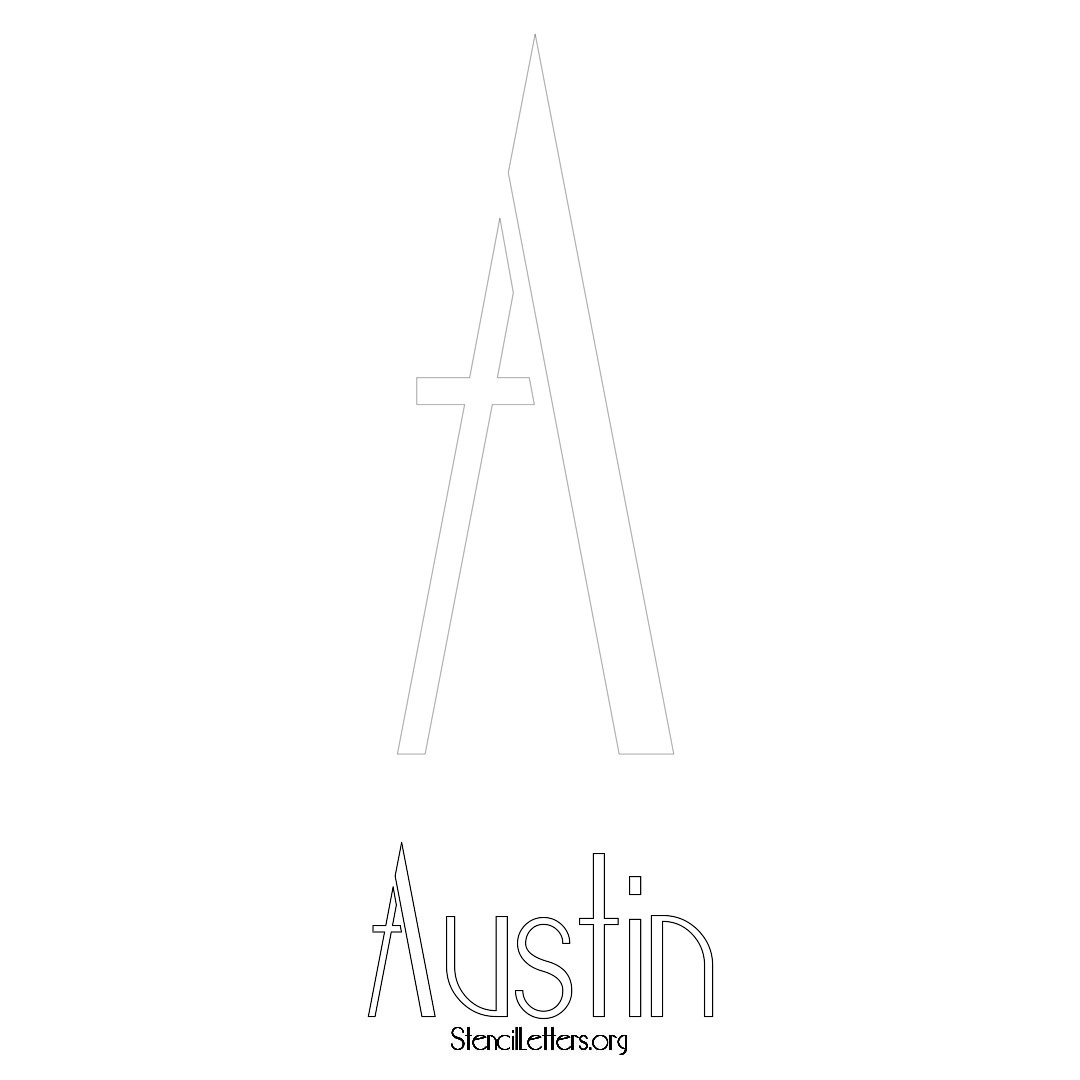 Austin printable name initial stencil in Art Deco Lettering