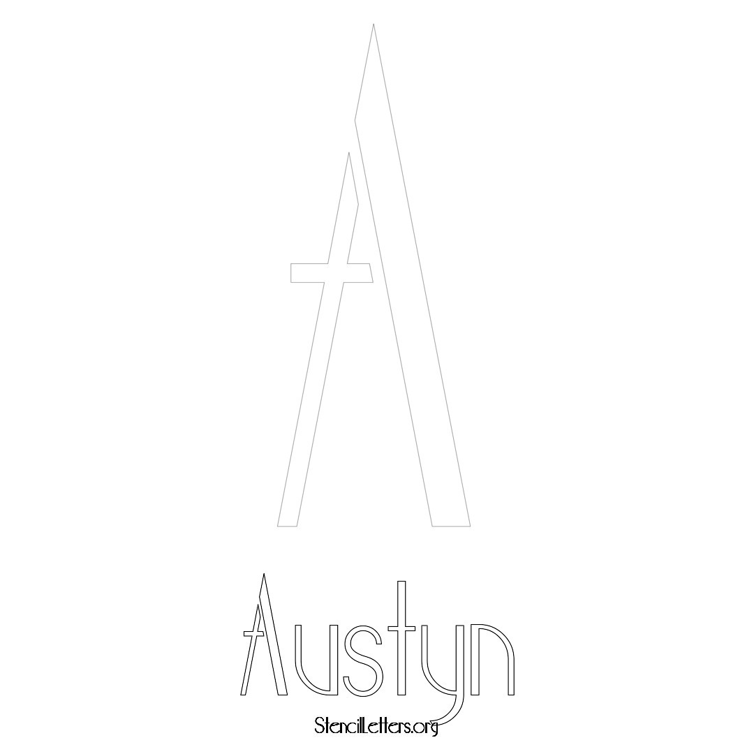 Austyn printable name initial stencil in Art Deco Lettering