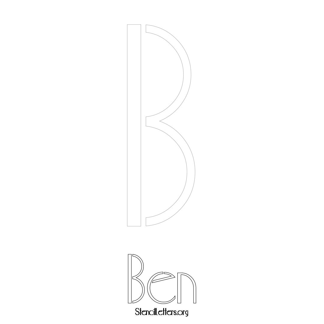 Ben printable name initial stencil in Art Deco Lettering