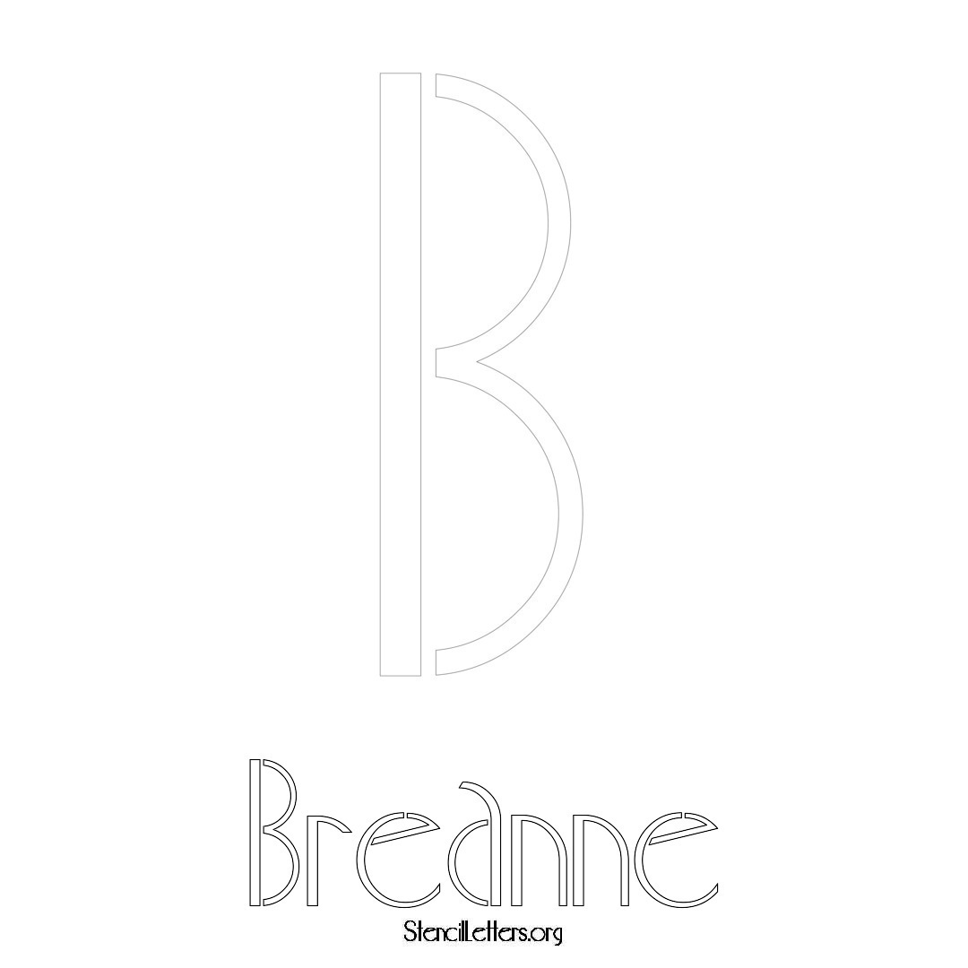 Breanne printable name initial stencil in Art Deco Lettering