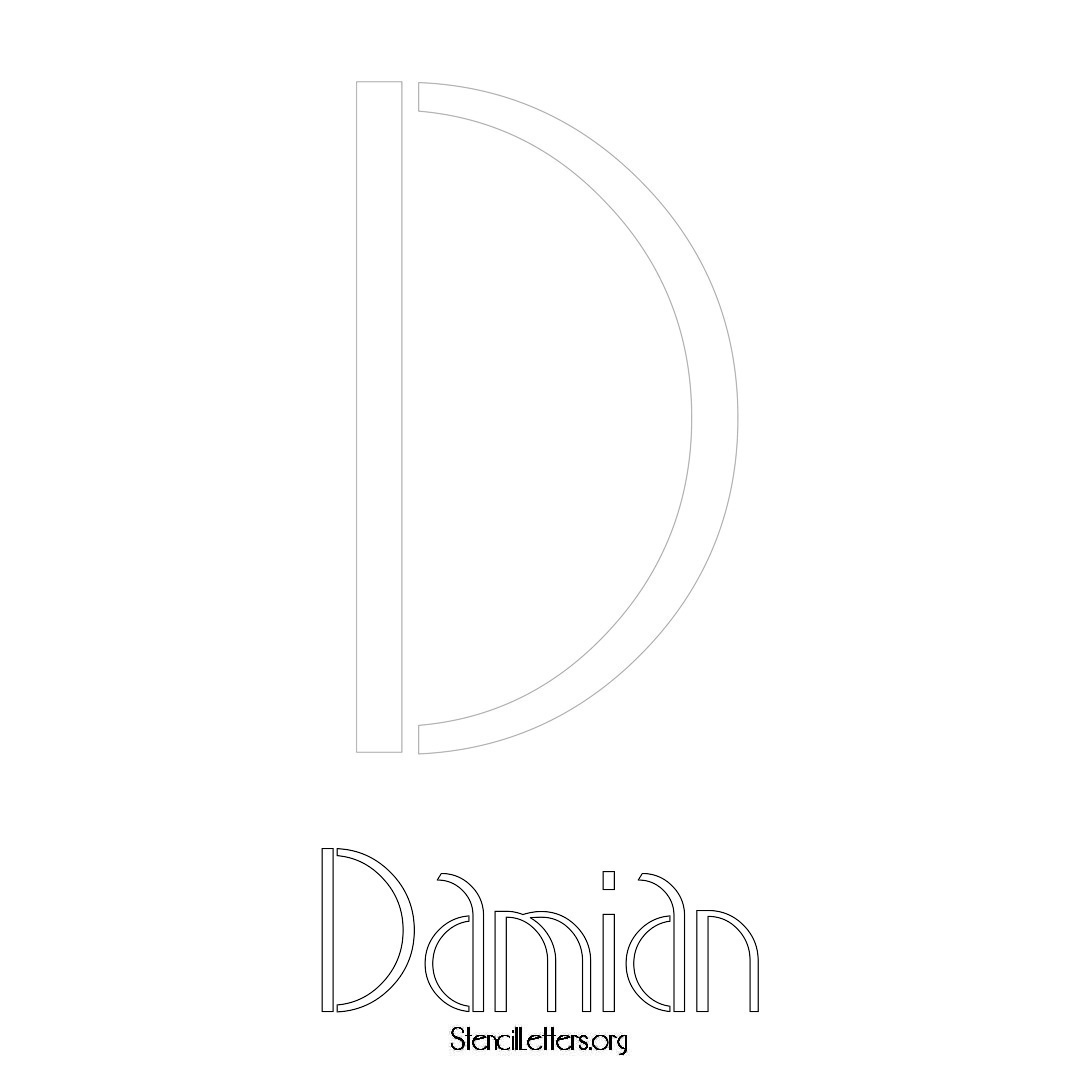 Damian printable name initial stencil in Art Deco Lettering