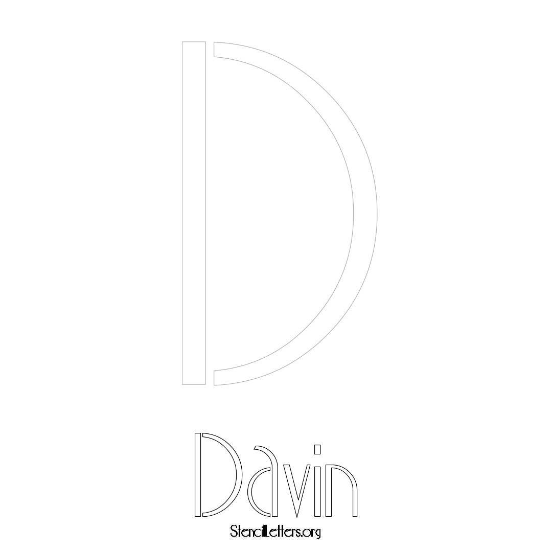 Davin printable name initial stencil in Art Deco Lettering