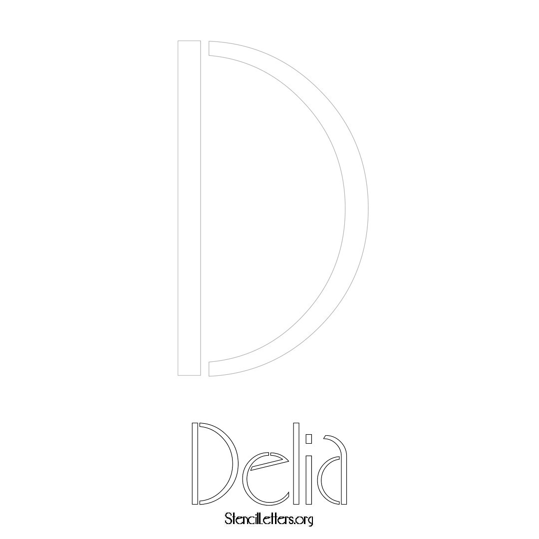 Delia printable name initial stencil in Art Deco Lettering