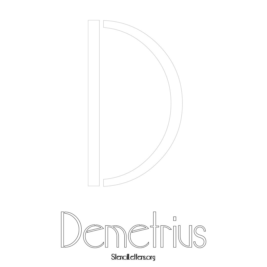 Demetrius printable name initial stencil in Art Deco Lettering