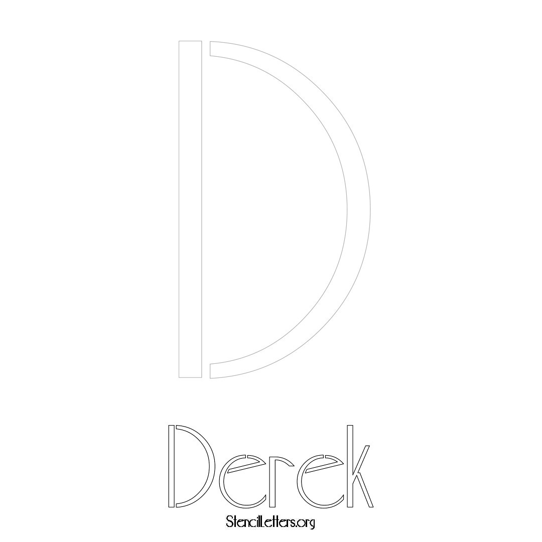 Derek printable name initial stencil in Art Deco Lettering