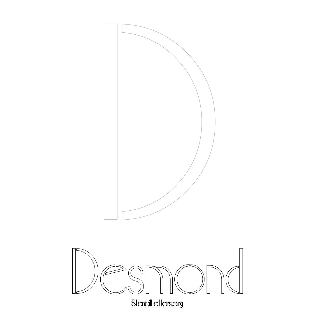 Desmond printable name initial stencil in Art Deco Lettering