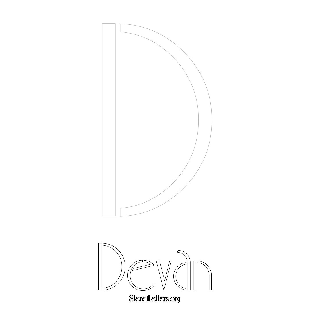 Devan printable name initial stencil in Art Deco Lettering