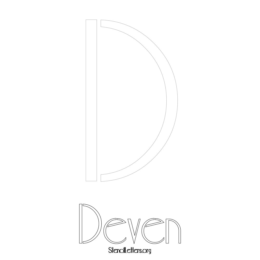 Deven printable name initial stencil in Art Deco Lettering