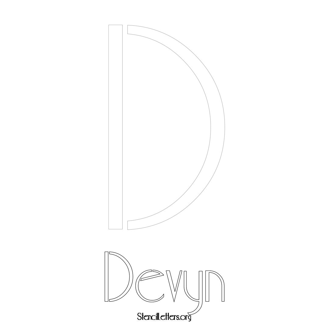 Devyn printable name initial stencil in Art Deco Lettering