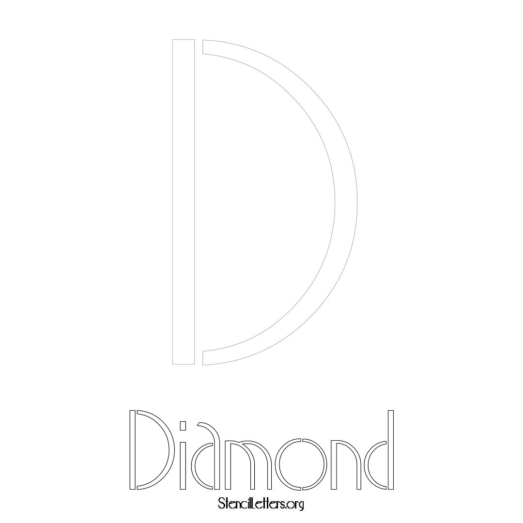 Diamond printable name initial stencil in Art Deco Lettering