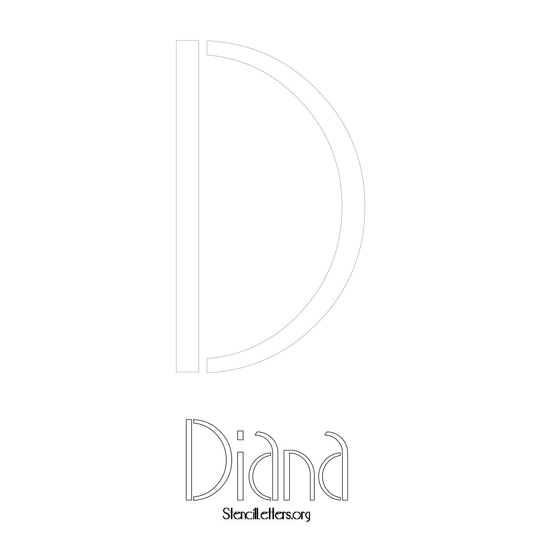 Diana printable name initial stencil in Art Deco Lettering