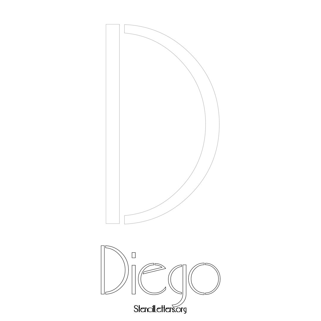 Diego printable name initial stencil in Art Deco Lettering
