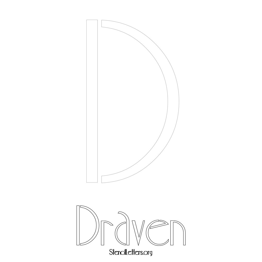 Draven printable name initial stencil in Art Deco Lettering
