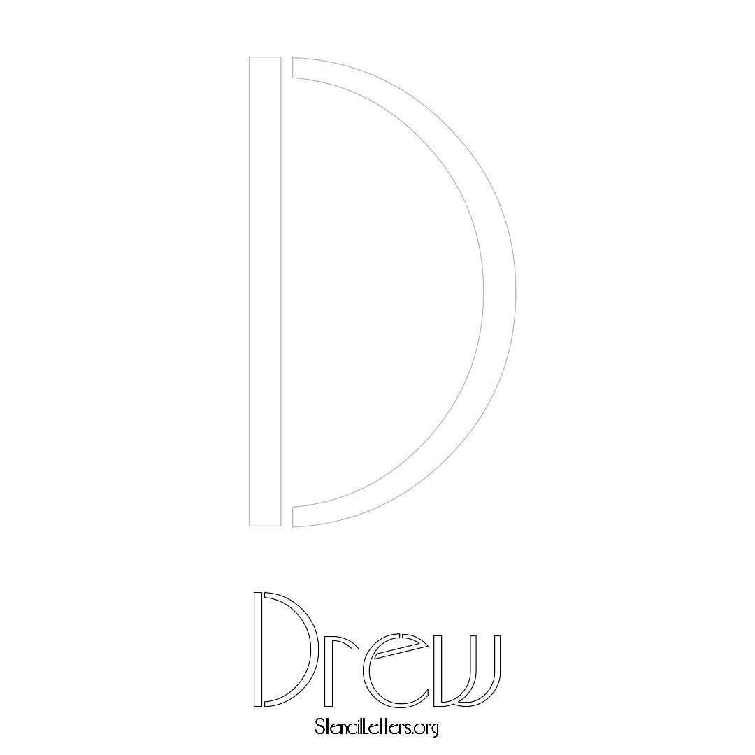 Drew printable name initial stencil in Art Deco Lettering