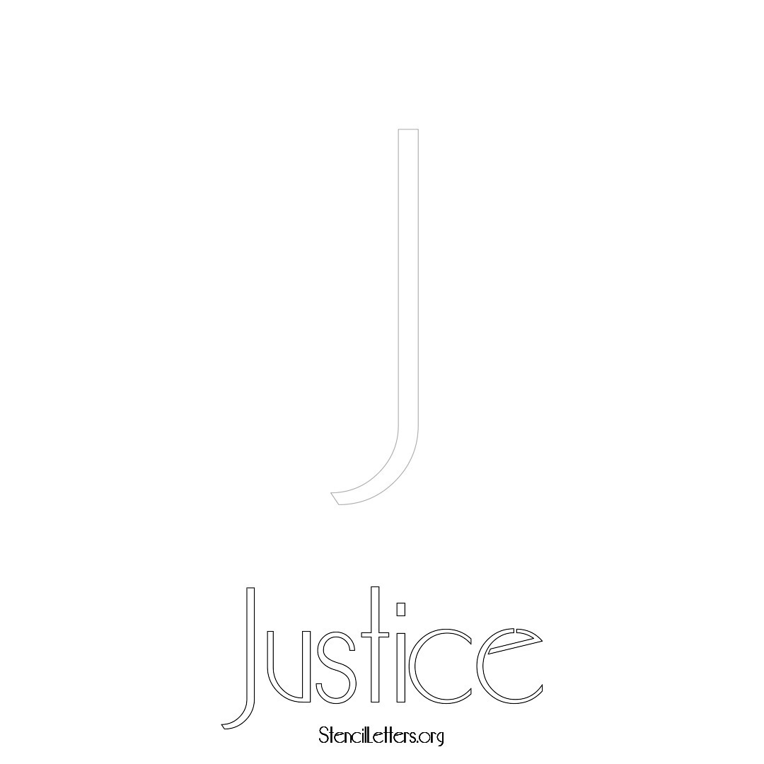 Justice printable name initial stencil in Art Deco Lettering