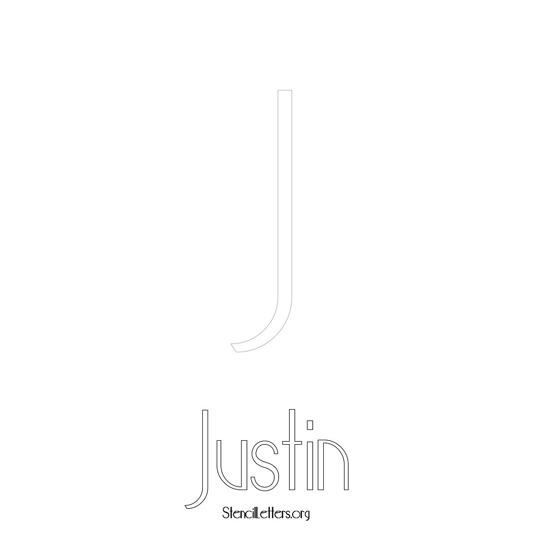 Justin printable name initial stencil in Art Deco Lettering