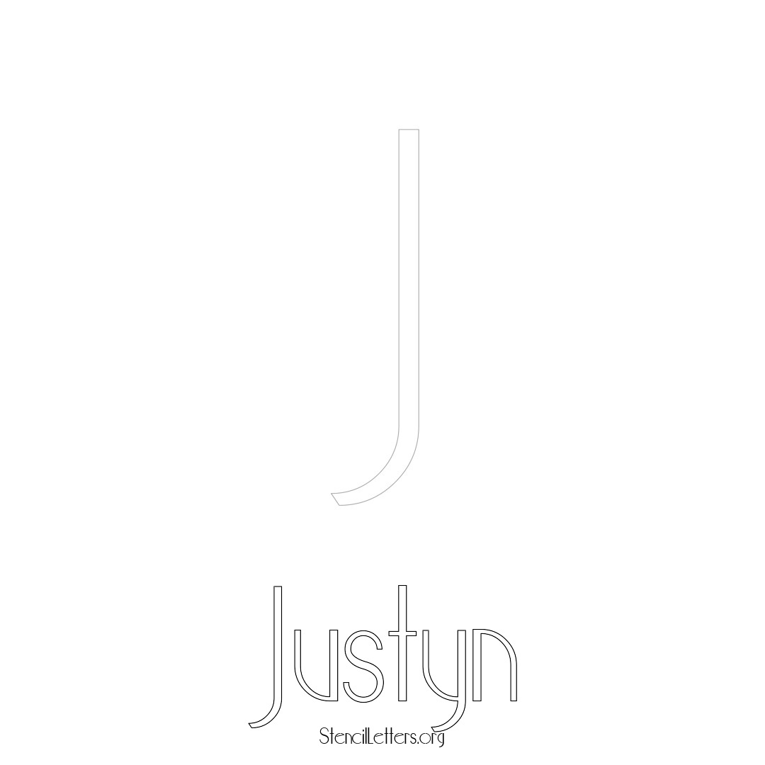 Justyn printable name initial stencil in Art Deco Lettering