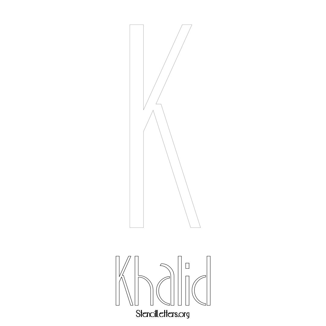 Khalid printable name initial stencil in Art Deco Lettering