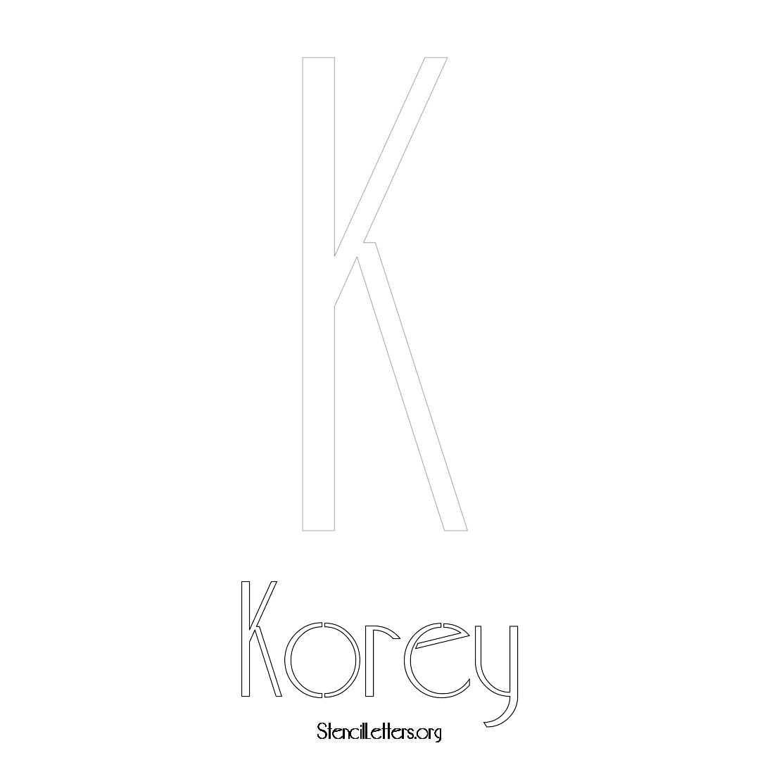 Korey printable name initial stencil in Art Deco Lettering