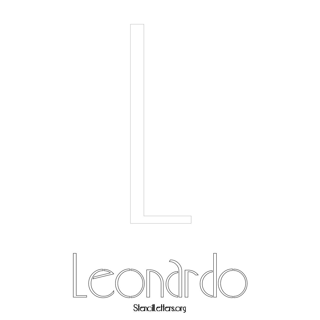 Leonardo printable name initial stencil in Art Deco Lettering