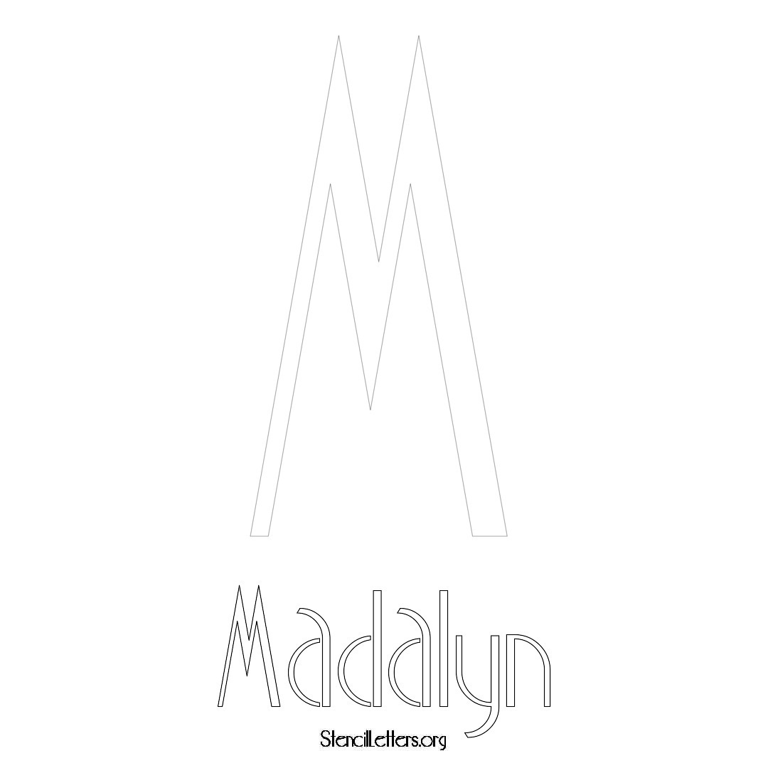 Madalyn printable name initial stencil in Art Deco Lettering