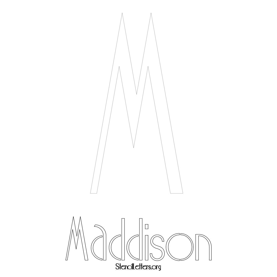 Maddison printable name initial stencil in Art Deco Lettering