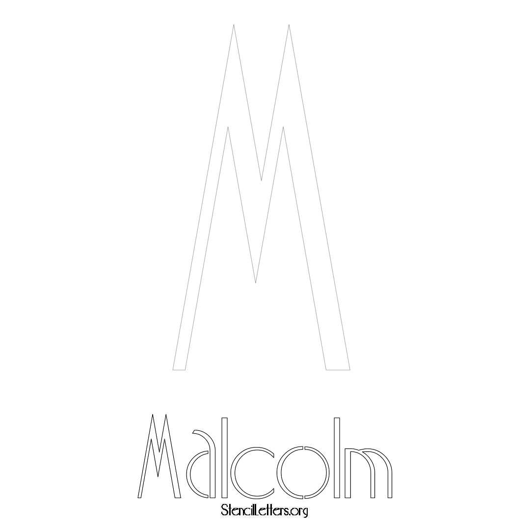 Malcolm printable name initial stencil in Art Deco Lettering