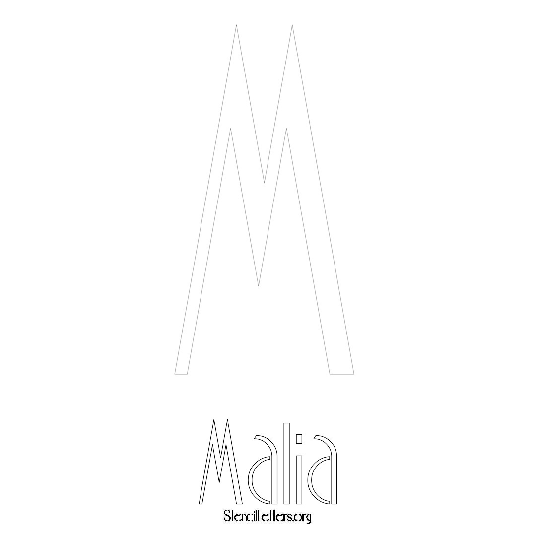 Malia printable name initial stencil in Art Deco Lettering