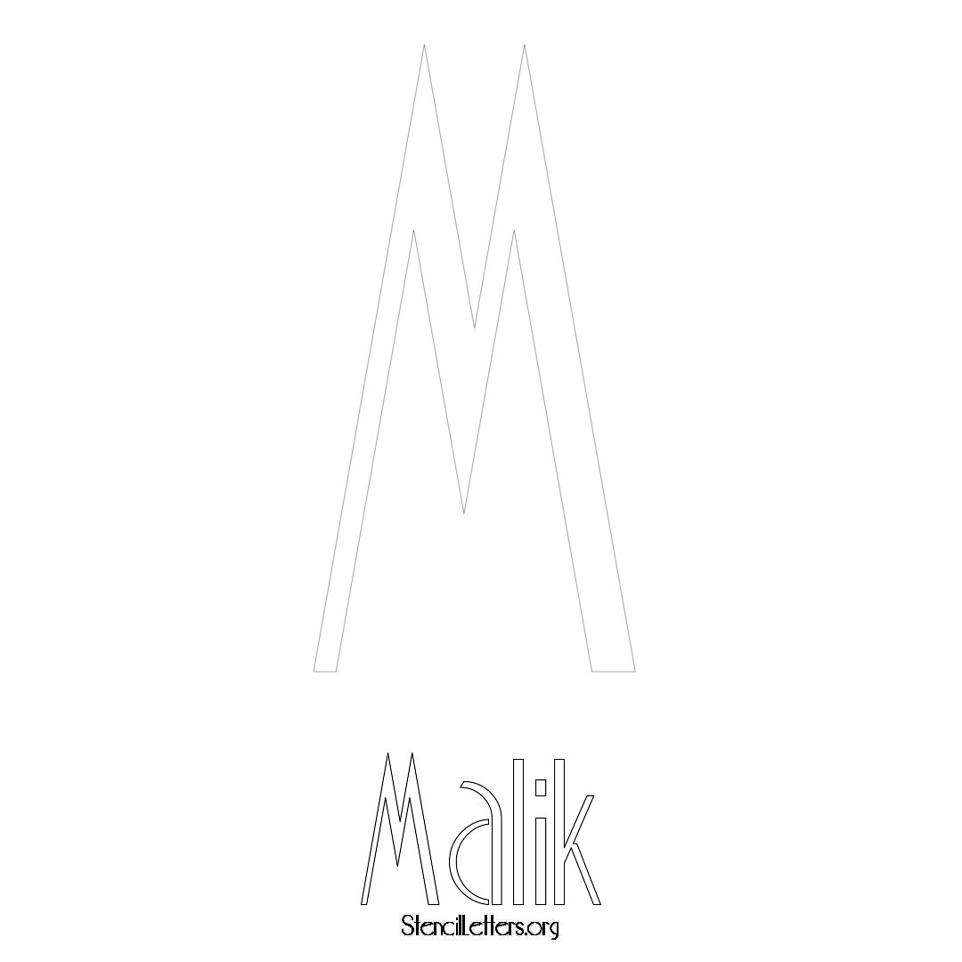 Malik printable name initial stencil in Art Deco Lettering