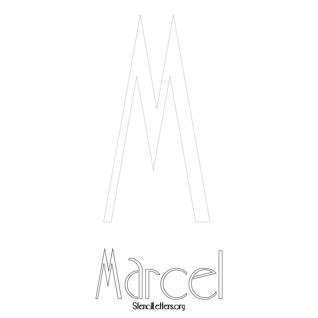 Marcel printable name initial stencil in Art Deco Lettering