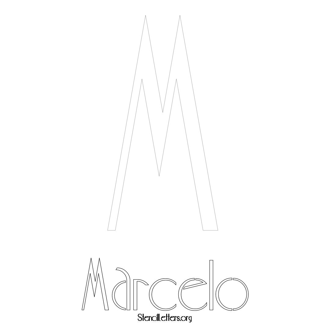 Marcelo printable name initial stencil in Art Deco Lettering