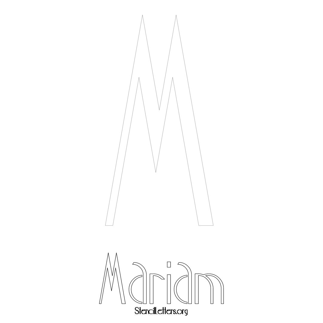 Mariam printable name initial stencil in Art Deco Lettering