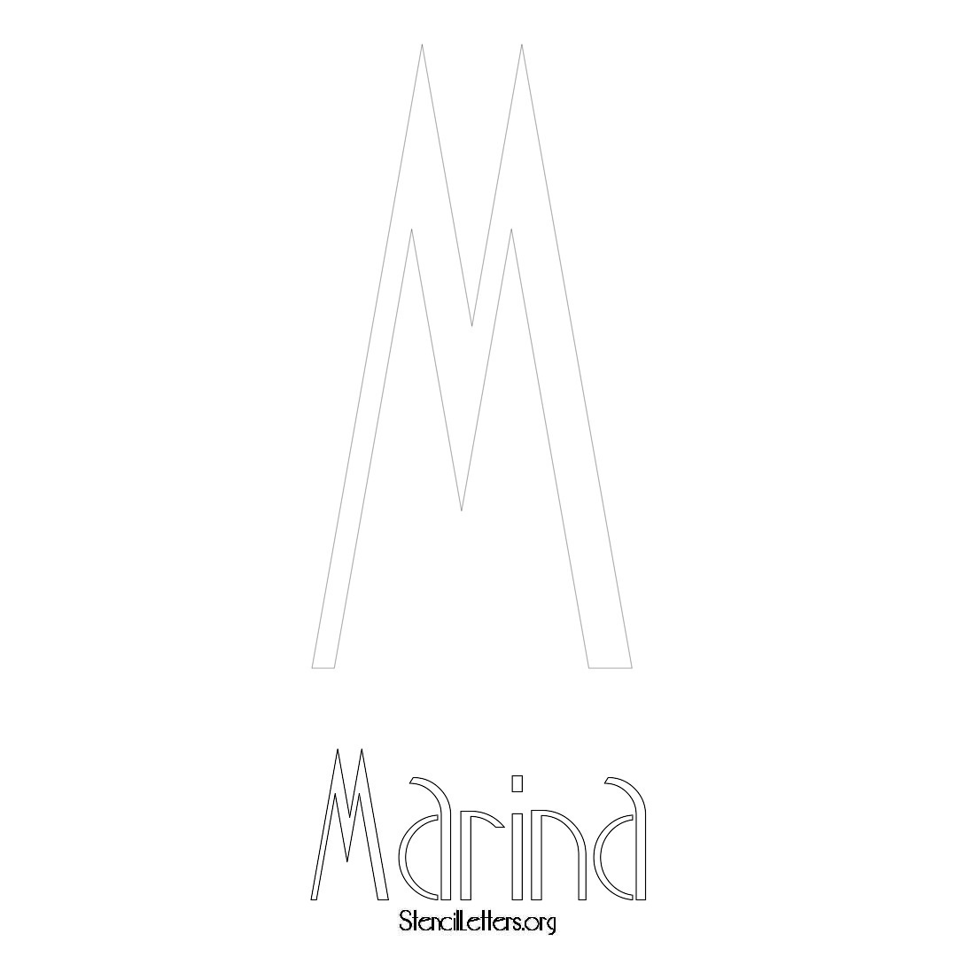 Marina printable name initial stencil in Art Deco Lettering