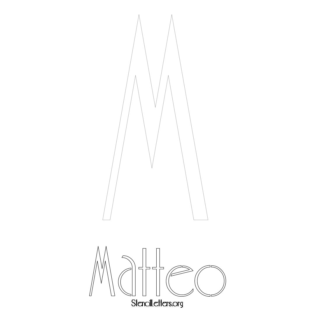 Matteo printable name initial stencil in Art Deco Lettering