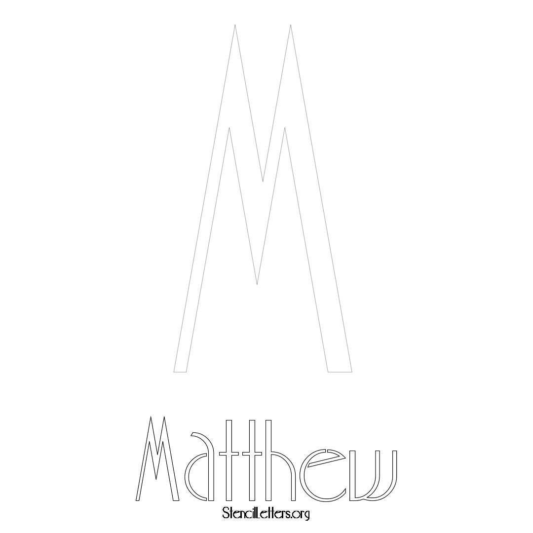 Matthew printable name initial stencil in Art Deco Lettering
