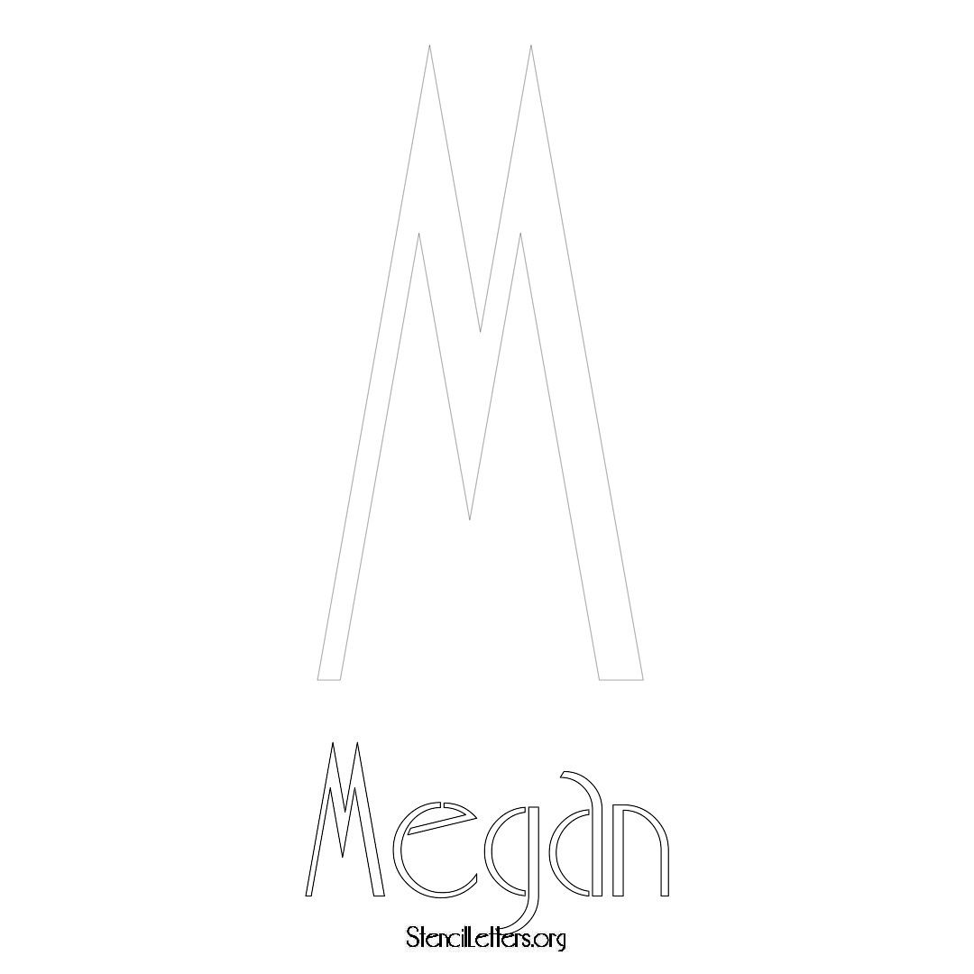 Megan printable name initial stencil in Art Deco Lettering