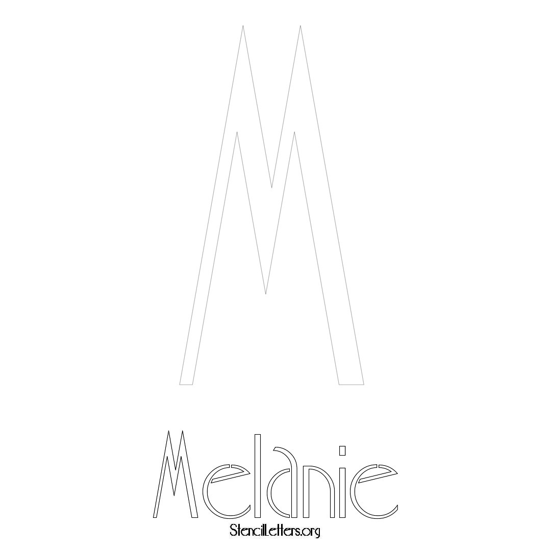 Melanie printable name initial stencil in Art Deco Lettering