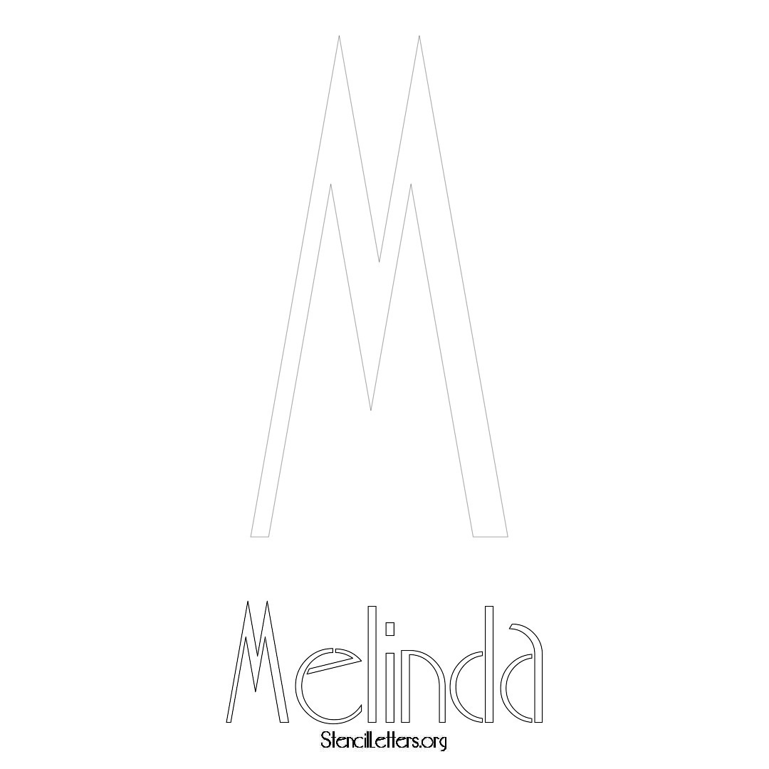 Melinda printable name initial stencil in Art Deco Lettering