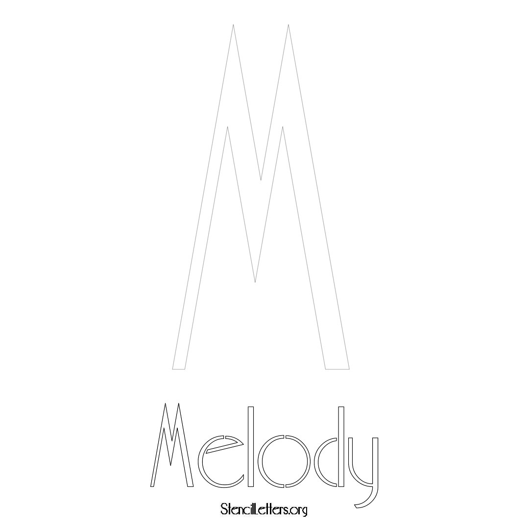 Melody printable name initial stencil in Art Deco Lettering