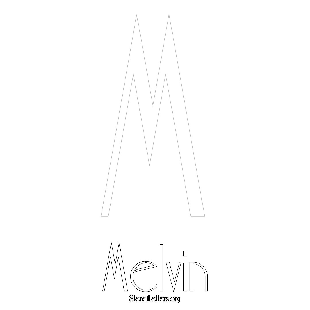 Melvin printable name initial stencil in Art Deco Lettering