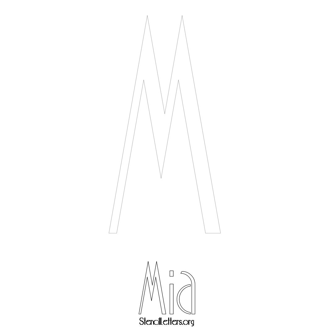 Mia printable name initial stencil in Art Deco Lettering