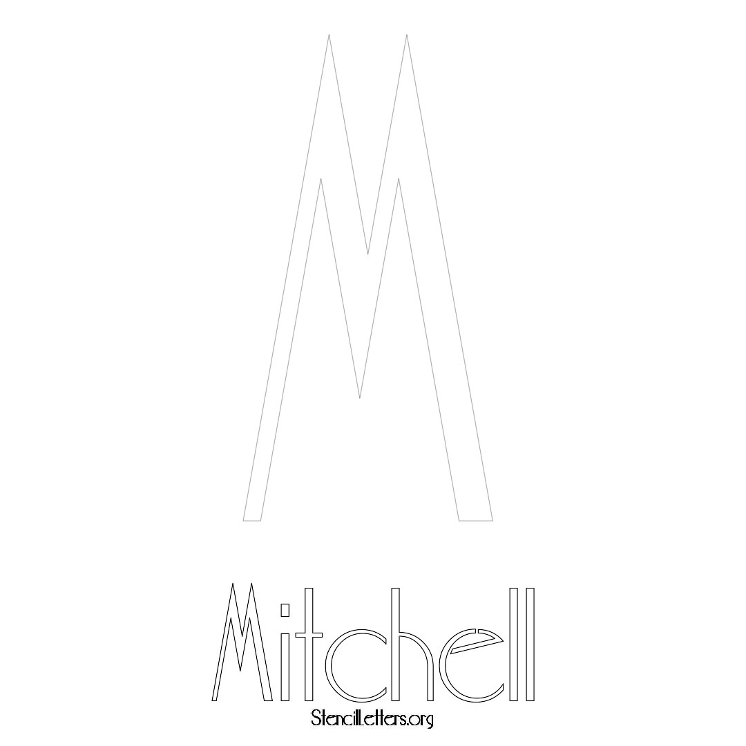 Mitchell printable name initial stencil in Art Deco Lettering