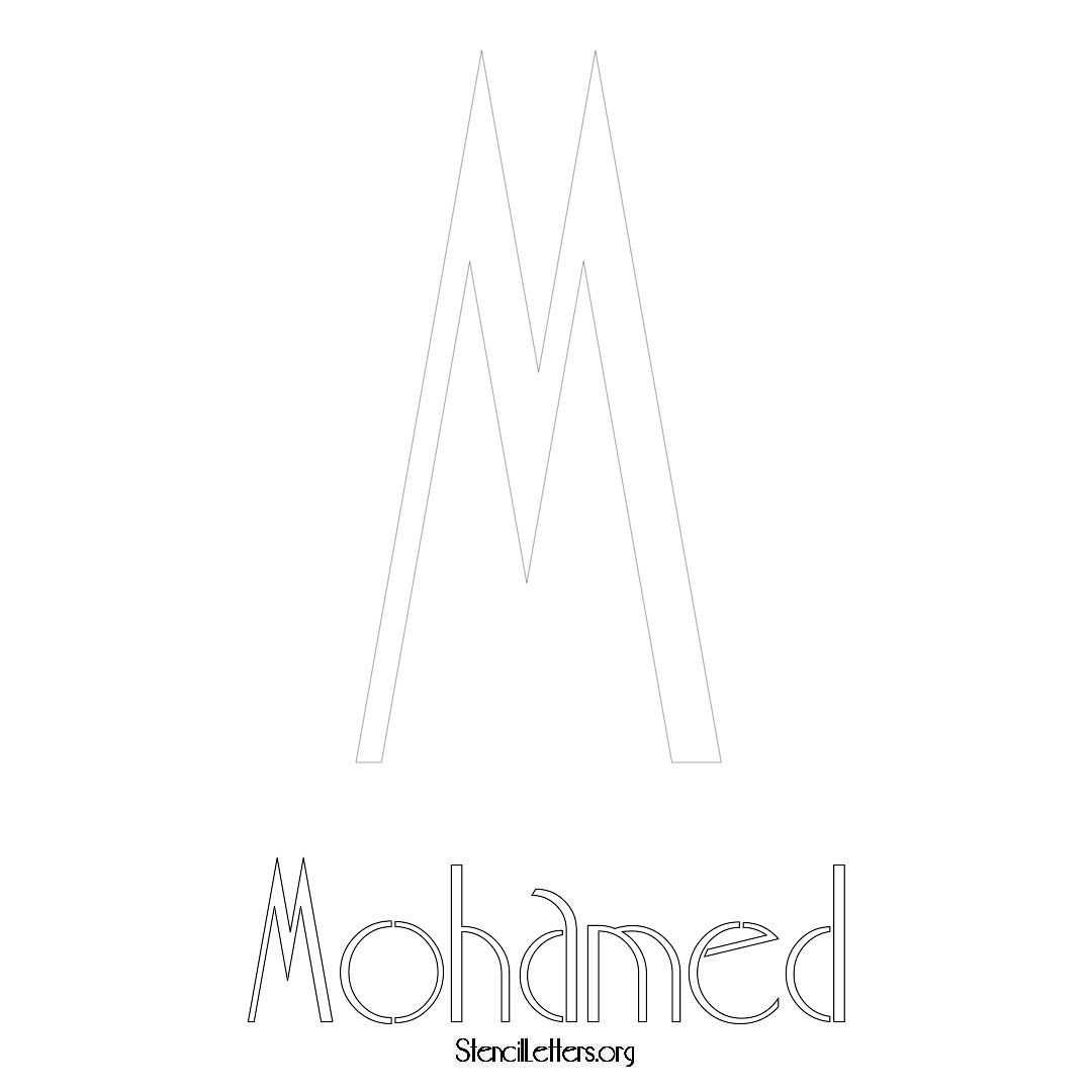 Mohamed printable name initial stencil in Art Deco Lettering