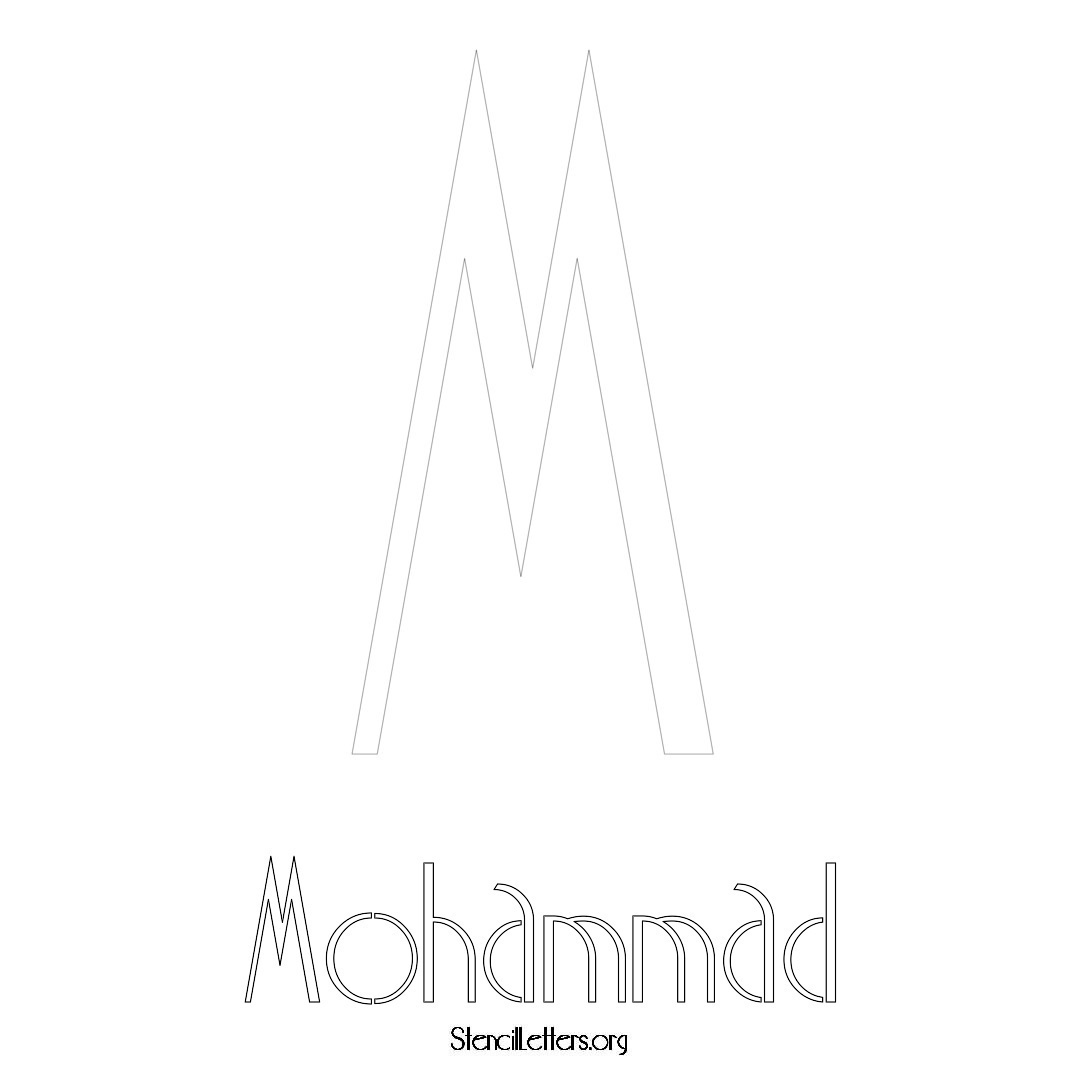 Mohammad printable name initial stencil in Art Deco Lettering