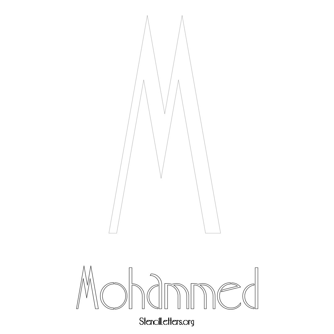 Mohammed printable name initial stencil in Art Deco Lettering
